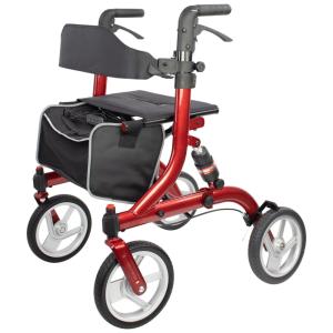 Andador Winlove para Idosos com Assento e Rodas Todo Terreno - Estrutura de Alumínio, Suspensão e Aquecimento - Vermelho