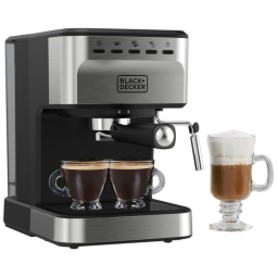 Máquina de Café Expresso e Cappuccino Semi Automática 15 Bar com Opção de Grãos ou Cápsulas ESE, 110V 1000W, BLACK+DECKER, Preta