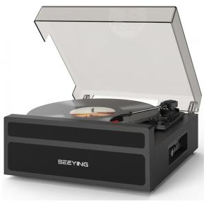 Toca Discos de Vinil com Bluetooth, Alto Falantes Integrados e 3 Velocidades, SeeYing, Preto