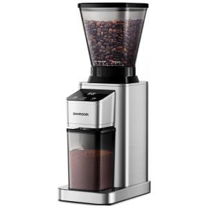 Moedor de Café Elétrico Ajustável com 48 Configurações de Moagem e Painel Digital, 110V, SHARDOR, Prata