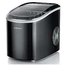 Máquina de Gelo até 12 kg em 24H Portátil com Colher e Cesta de Gelo, 110V, COSTWAY, Preto