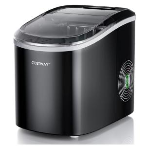 Máquina de Gelo até 12 kg em 24H Portátil com Colher e Cesta de Gelo, 110V, COSTWAY, Preto