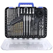 Kit de Brocas em Titânio 100 Peças Perfuração Alvenaria, Madeira e Cimento com Estojo, FIWARY Drill Bits Set, Preto