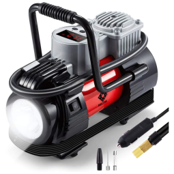 Compressor de Ar Elétrico Mini Portátil, 12V DC, 180W, 120 PSI, com LED de emergência, NOONE 13, Preto