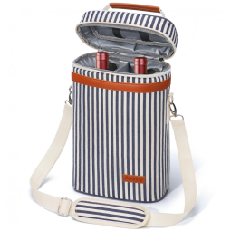 Bolsa Térmica para Transportar 2 Garrafas de Vinho, à Prova de Vazamentos, Ideal para Viagens, Praia, Jantares e Festas - Listras Azul