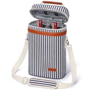 Bolsa Térmica para Transportar 2 Garrafas de Vinho, à Prova de Vazamentos, Ideal para Viagens, Praia, Jantares e Festas - Listras Azul