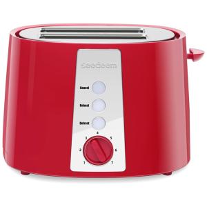 Torradeira Elétrica 2 Fatias com 6 Níveis de Tostagem e Bandeja de Migalhas, 110V 750W, SEEDEEM, Vermelha