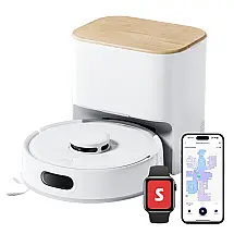 Robô Aspirador SwitchBot K11+ com Esvazio Automático 6000Pa Navegação Laser Ultra Fino 9,1cm Branco
