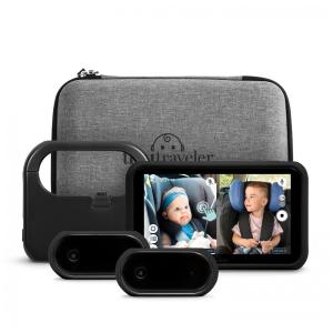 Babá Eletrônica Kit de Viagem com Monitor Digital, Câmera sem Fio para Carro, Visão Noturna e Banco de Energia, Tiny Traveler, Preta