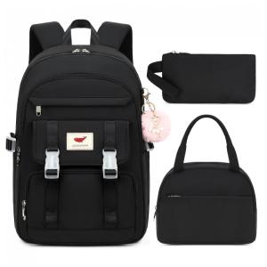 Mochila LXYGD 3 em 1 preta para notebook até 16", com lancheira e estojo, impermeável
