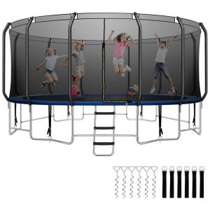 Trampolim retangular de 10 x 17 pés para crianças e adultos, trampolim externo com cesta de basquete e rede de proteção