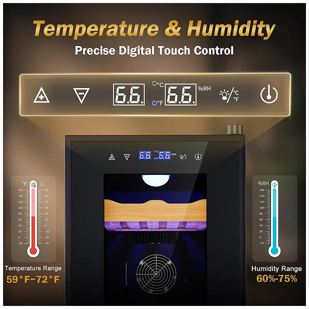 Humidor Elétrico Velivi Preto 25L Controle Digital Temperatura Trava Segurança 115V — foto 2