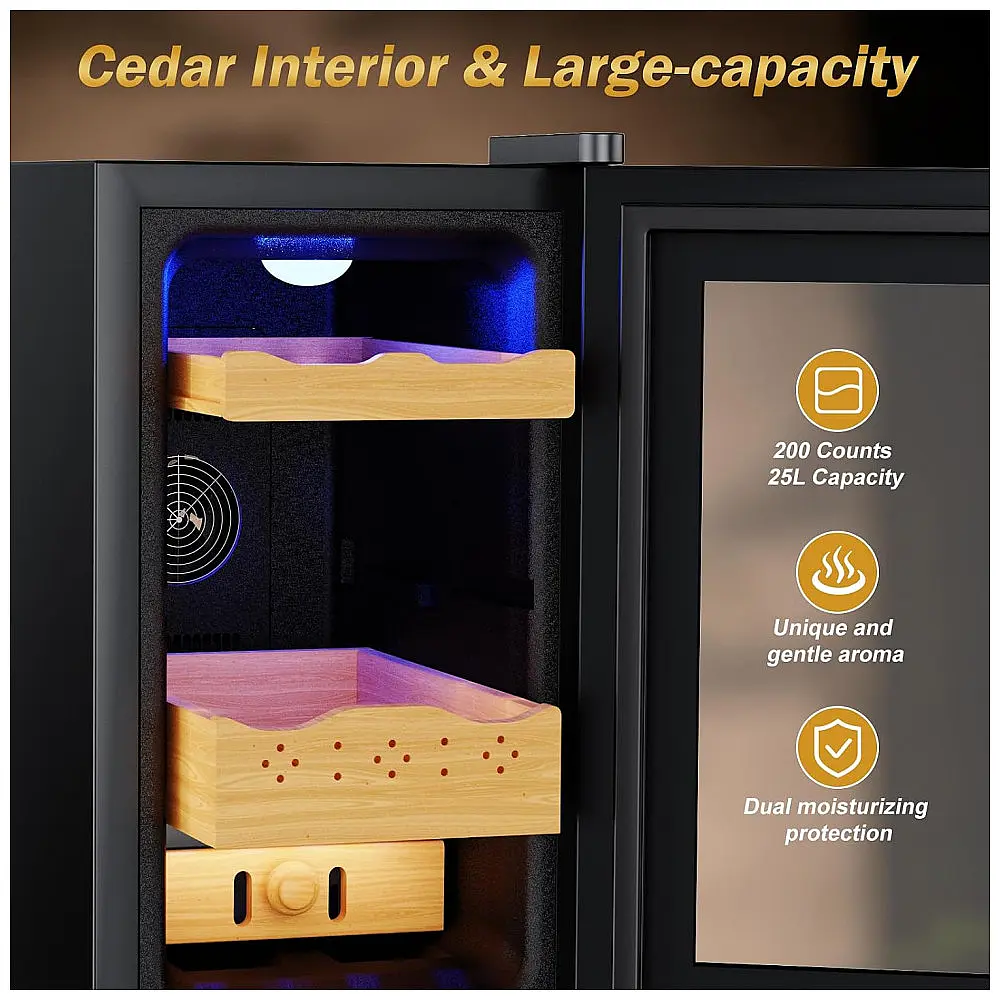 Humidor Elétrico Velivi Preto 25L Controle Digital Temperatura Trava Segurança 115V — foto 3