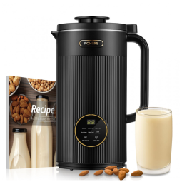 Máquina de Leite Vegetal Automática 1L com Trava de Segurança, Múltiplas Velocidades, Limpeza Automática e Tela LED, FOHERE, Preta
