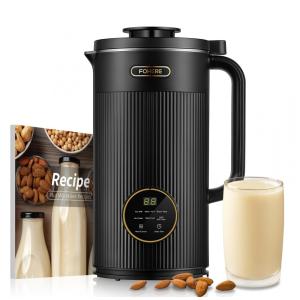 Máquina de Leite Vegetal Automática 1L com Trava de Segurança, Múltiplas Velocidades, Limpeza Automática e Tela LED, FOHERE, Preta