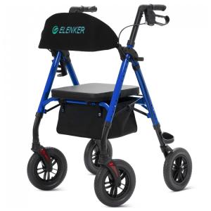 Andador para Idosos com Assento e Encosto Acolchoado e Estrutura Ajustável, Até 136 Kg, ELENKER, Azul