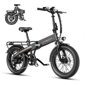 Bicicleta Elétrica Dobrável Jasion EB6 Preta 1000W Motor Brushless Bateria Embutida Removível 48V 375Wh Pneus 20" Fat Tire 7 Marchas 110V