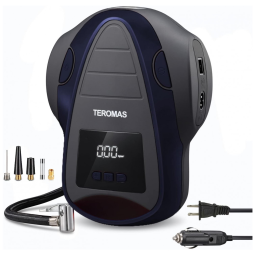 Compressor de Ar com Fio Portátil 150 PSI com Tela LED e Manômetro, 12V, TEROMAS, Azul