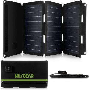 NusGear 30W Foldable Solar Panel Charger, 2 Output Ports Solar Charger, Water Resistant Material Solar Panels for Portable Power Station