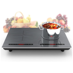 Cooktop de Indução Elétrico com 2 Queimadores de 60 cm, 9 Níveis de Temperatura e Trava de Segurança, 110V 4000W, POTFYA, Cinza