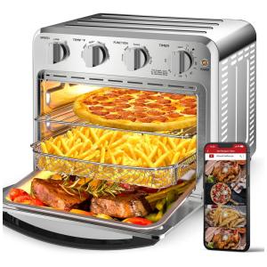 Forno Elétrico de Bancada Geek Chef 24L 10 em 1 Multifunções com 6 Acessórios de Cozinha em Aço Inoxidável, 110V, 1700W, Prata