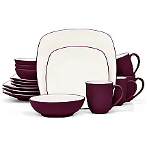 Conjunto de Jantar Noritake 16 Peças Cerâmica Rosa Escuro Quadrado Sem BPA - Elegância e Sofisticação