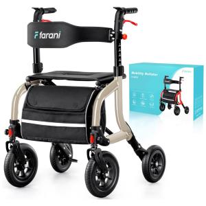 Andador para Idosos com Freios Ajustáveis e Cesto de Compras, Suporta 136 Kg, FARANI IF-M03B, Champanhe