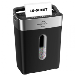 Fragmentadora de Papel Bonsen 10 Folhas Cortes Cruzados para Casa e Escritório, Nível de Segurança P4, Alça Portátil, Cesto de 15 Litros