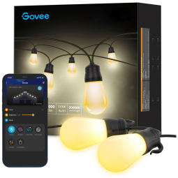 Varal Cordão Luzes de LED Inteligentes 14 Metros para Quintal Branca Quente á Prova d IP65 e Controle de Voz, GOVEE H7012191, Amarelo