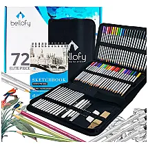 Kit Lápis de Cor Profissional com Estojo 72 peças Tintas Acrílicas, Aquarela, BELLOFY, Preto