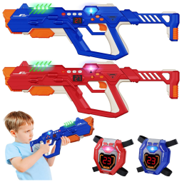 Conjunto de Pistola de Brinquedo com Laser Tag, 2 Armas e 2 Coletes que Exibe a Pontuação para Crianças e Adultos, Kusntin, Varmelho e Azul