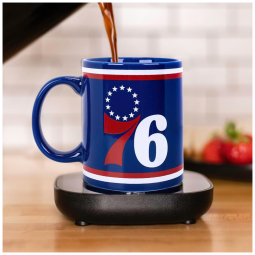 Aquecedor de Caneca, Tema Philadelphia 76ers da NBA com Desligamento Automático, Inclui Caneca, 16W, Uncanny Brands, Azul