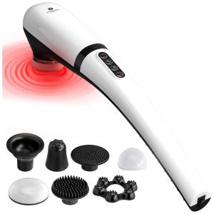 Massageador Terapêutico Elétrico de Percussão sem Fio Portátil com 7 Acessórios e 6 Velocidades, KOOLERTHINGS, Branco