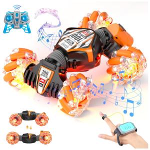 Carrinho de Controle Remoto e Sensor de Gestos com Spray Traseiro, Rotação 360 e Luz LED, MAMPO, Laranja