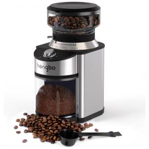 Moedor de Café Elétrico Ajustável em Aço Inoxidável com 19 Configurações de Moagem, 110V, HengBO, Prata