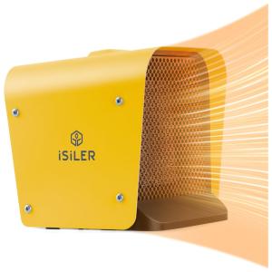 Aquecedor Elétrico Portátil de Cerâmica com Termostato Ajustável e Proteção Contra Superaquecimento, 1500W 110V, ISILER, Amarelo