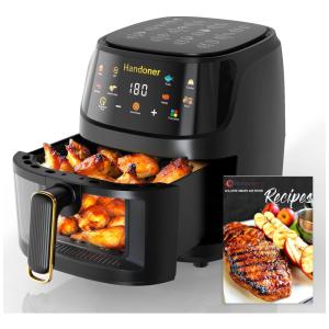Air Fryer 6 Litros 8 em 1 com Controle Digital e Janela de Visualização, 110V 1400W, Handoner, Preta