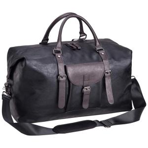 Seyfonia Bolsa de Viagem Masculina Clássica de Couro , Preta