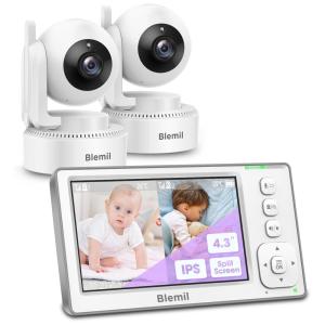 Babá Eletrônica com Tela Dividida em 2 para 2 Câmeras e Visão Noturna Automática, Blemil BL9052 2, Branca