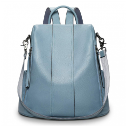 Mochila Feminina de Couro Conversível para Bolsa de Ombro, S ZONE, Azul Claro