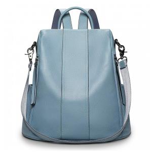 Mochila Feminina de Couro Conversível para Bolsa de Ombro, S ZONE, Azul Claro