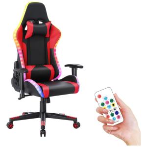 HomeMiYN Cadeira Gamer Reclinável e Giratória com Luzes e Alto Falantes, Preta e Vermelha