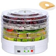 Desidratador de alimentos multicamadas Secador de frutas e legumes com 5 bandejas empilháveis e 1 folha sólida, IHAYNER, Branco