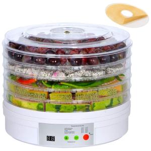 Desidratador de alimentos multicamadas Secador de frutas e legumes com 5 bandejas empilháveis e 1 folha sólida, IHAYNER, Branco