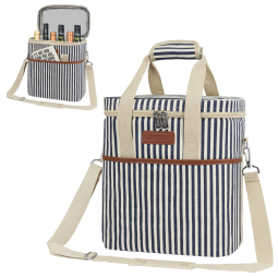 Bolsa Térmica Para Transporte de Vinhos OPUX até 6 Garrafas, Branco Listrado