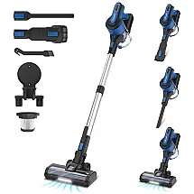 Aspirador de Pó Multifuncional POWEART sem Fio com Acessórios e Sucção Potente 26000PA, 11OV 350W, Preto e Azul