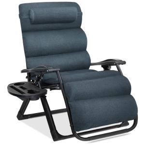 Cadeira Reclinável Ajustável Gravidade Zero com Mesa Lateral e Almofada Removível, Best Choice Products, Azul Grafite