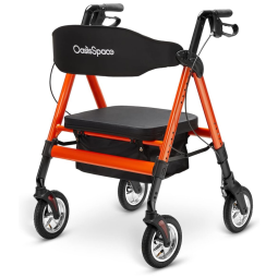 Andador Adulto Idoso com Apoio de Braço, Assento Acolchoado e Cesto, Suporta até 204 kg, OASISSPACE, Laranja