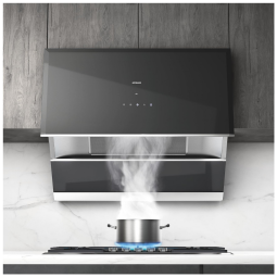 Coifa de embutir ou parede 76cm Robam preta vidro temperado motor brushless 1050 CFM controle por gestos 3 velocidades 110V