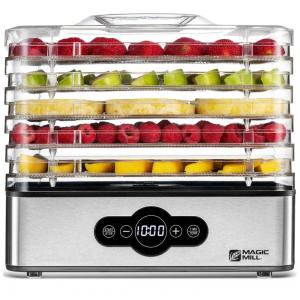 Desidratador de Alimentos com 5 Bandejas e Controle Digital 240W, 110v, MAGIC MILL, Prateado